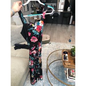 Target black floral belted jumpsuit
